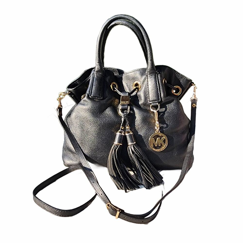 Michael Kors Distressed Pebbled Leather Double Tassel Drawstring Satchel